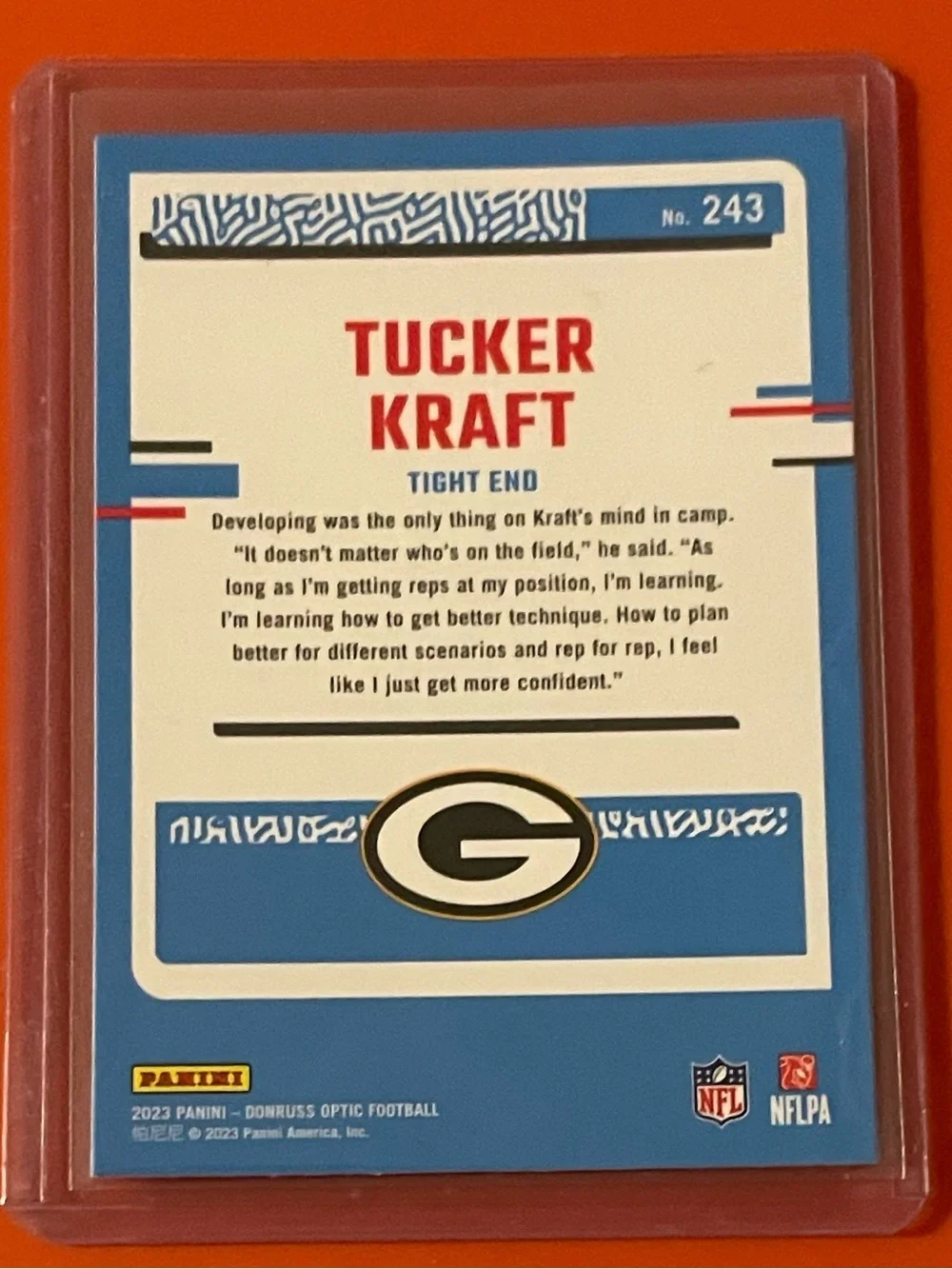 Tucker Kraft #243 [Rated Rookie] 2023 Panini Donruss Optic Football Trading Card